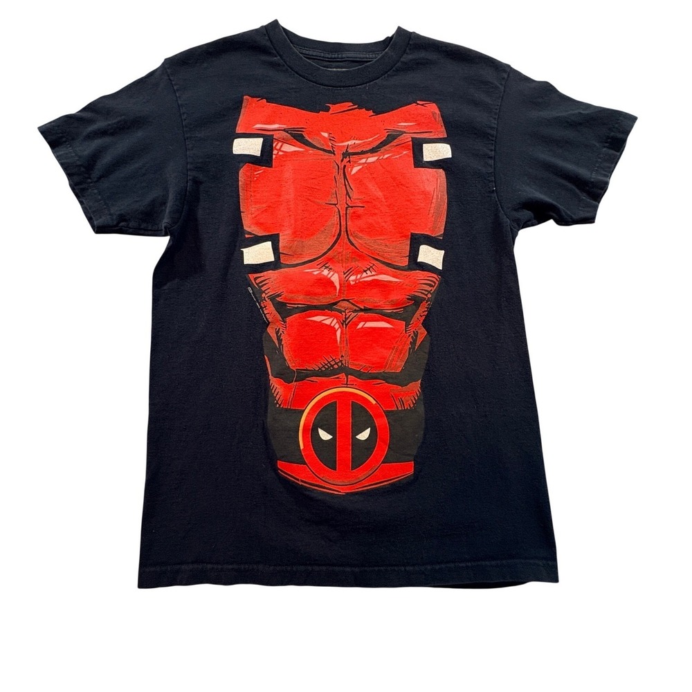 Marvel Deadpool Graphic T-Shirt Mens Medium Black Red Costume Print Cotton Tee
